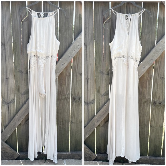 Altar'd State Pants - Altard State Boho Lacey Sheer Cutout Halter Neck Dress Romper